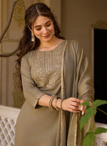 Thumbnail for Vellora Rayon Slub Mint Green Casual Wear Sequins Work Readymade Suit