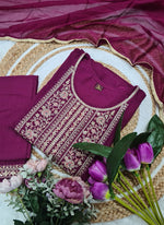 Thumbnail for Vellora Rayon Slub Burgundy Casual Wear Sequins Work Readymade Suit