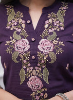 Thumbnail for Vellora Rayon Slub Silk Violet Casual Wear Embroidery Readymade Salwar Suit