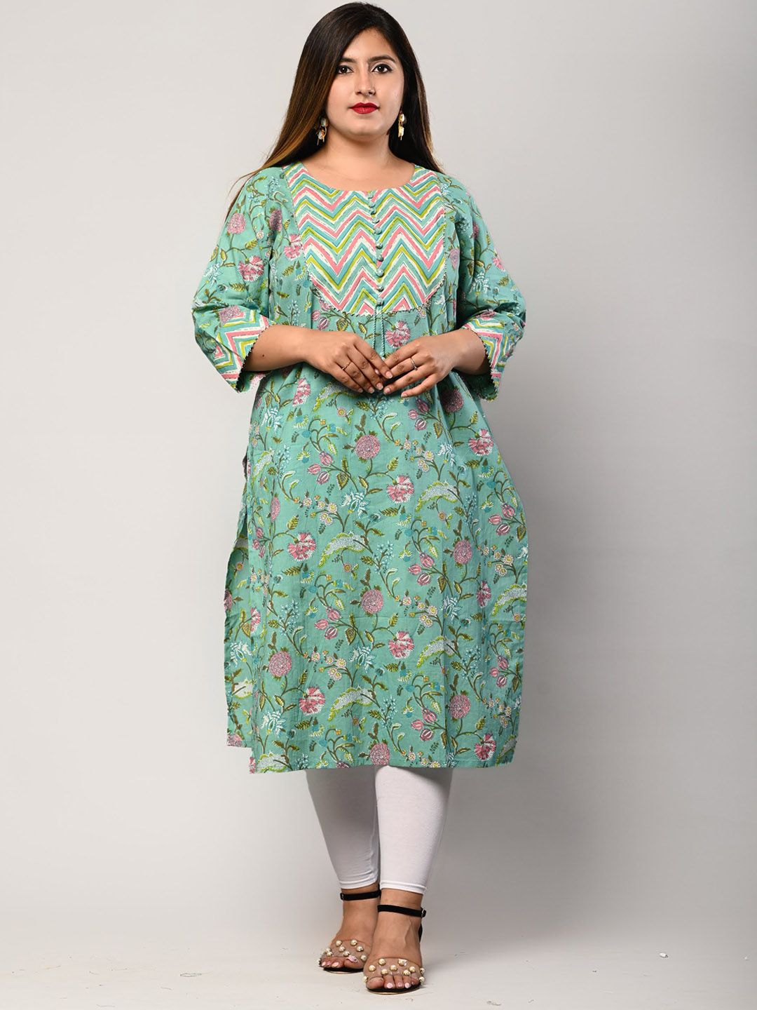 Swasti Women Green Floral Printed Flared Sleeves Floral Kurta - Distacart