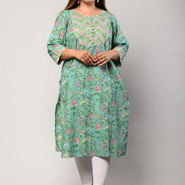 Swasti Women Green Floral Printed Flared Sleeves Floral Kurta - Distacart