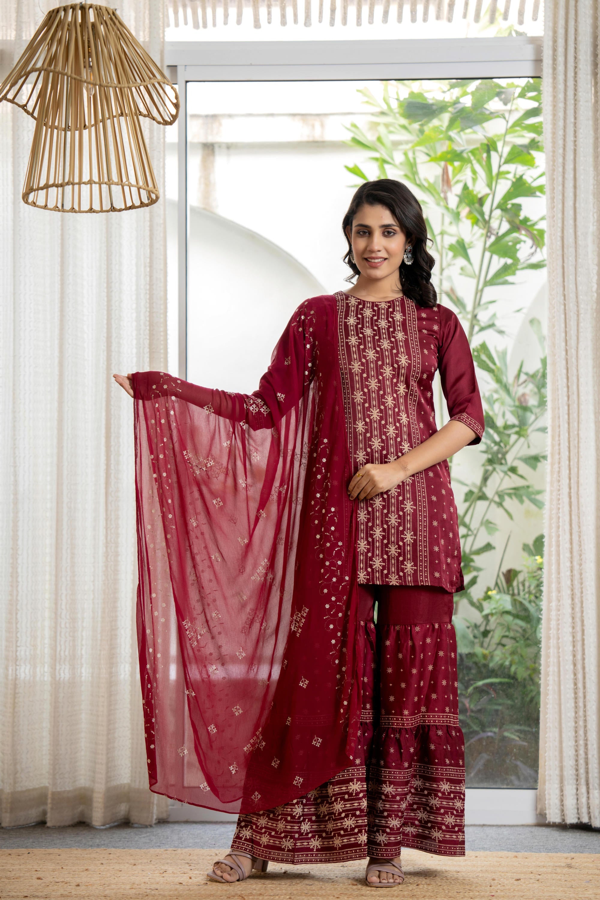 Juniper Women's Maroon Viscose Rayon Solid Sharara Set - Distacart