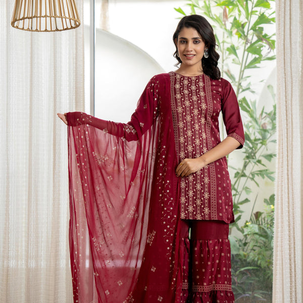 Juniper Women's Maroon Viscose Rayon Solid Sharara Set - Distacart