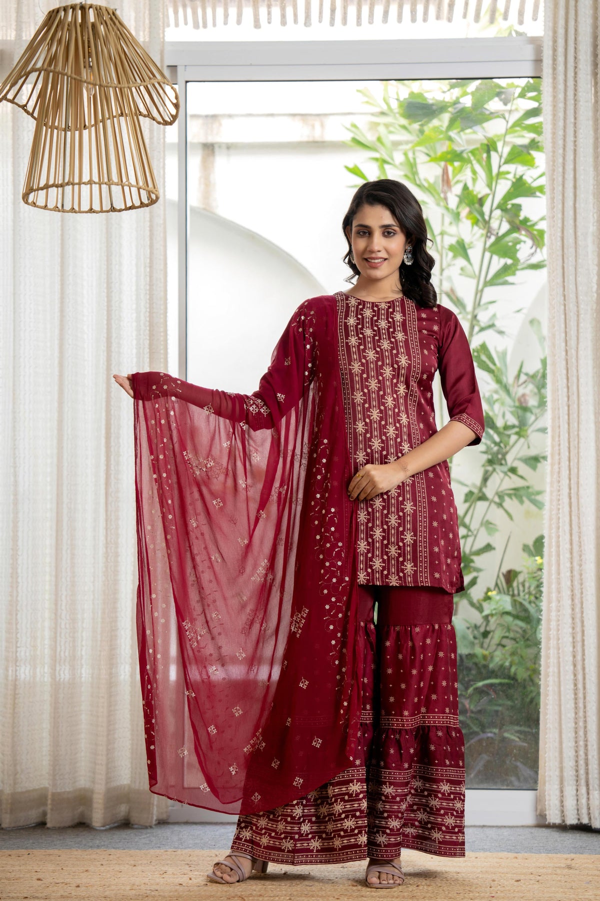 Juniper Women's Maroon Viscose Rayon Solid Sharara Set - Distacart