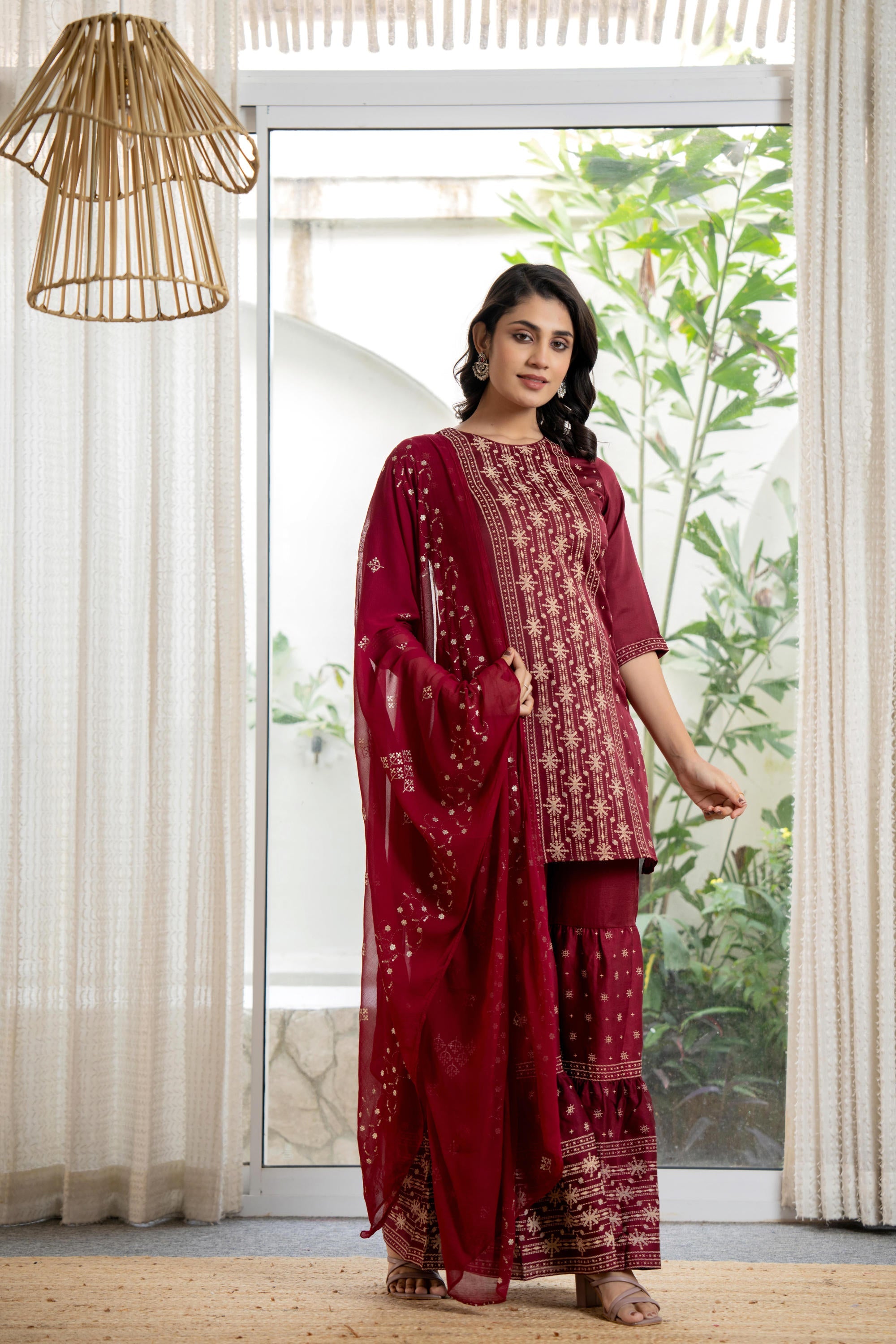 Juniper Women's Maroon Viscose Rayon Solid Sharara Set - Distacart