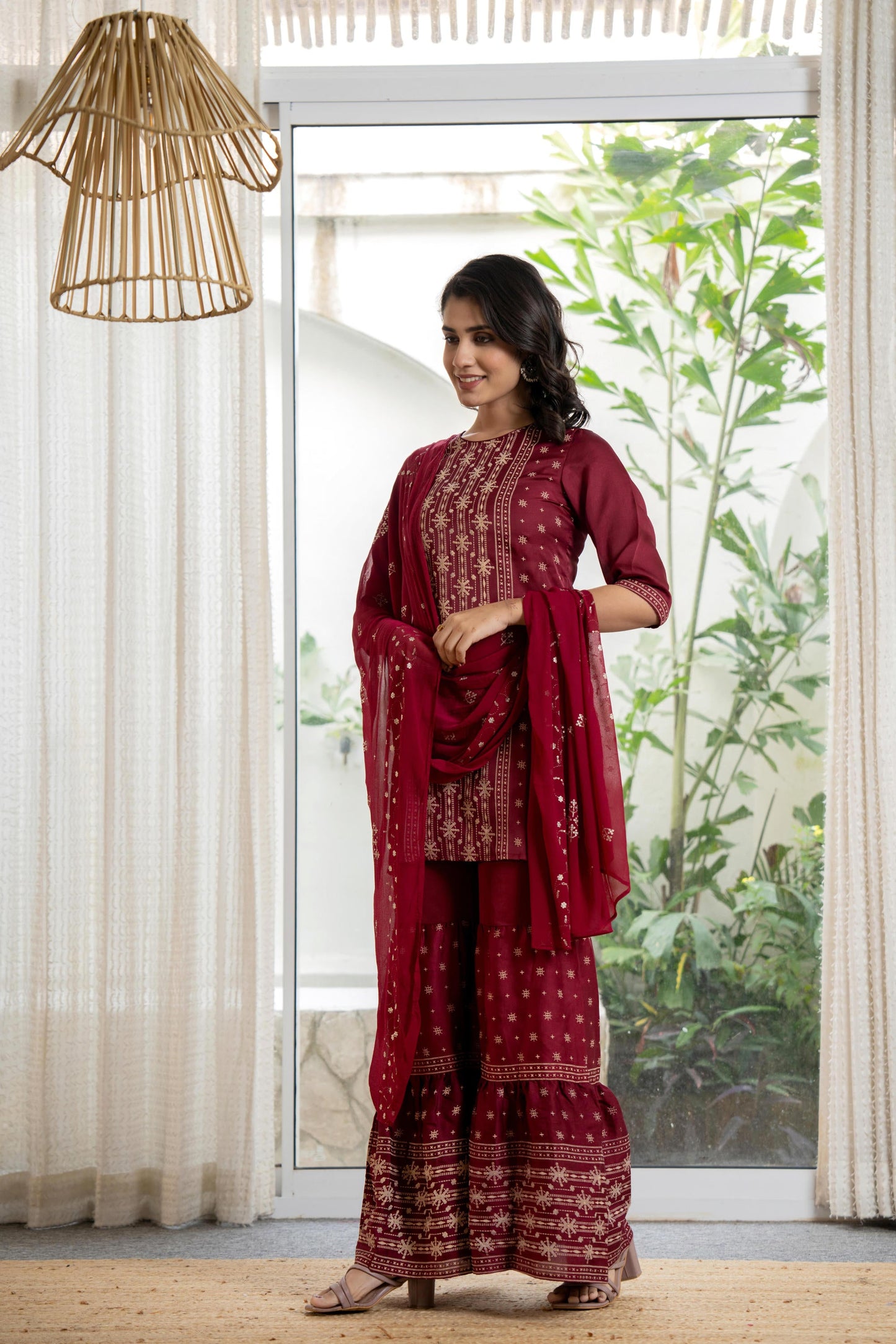 Juniper Women's Maroon Viscose Rayon Solid Sharara Set - Distacart