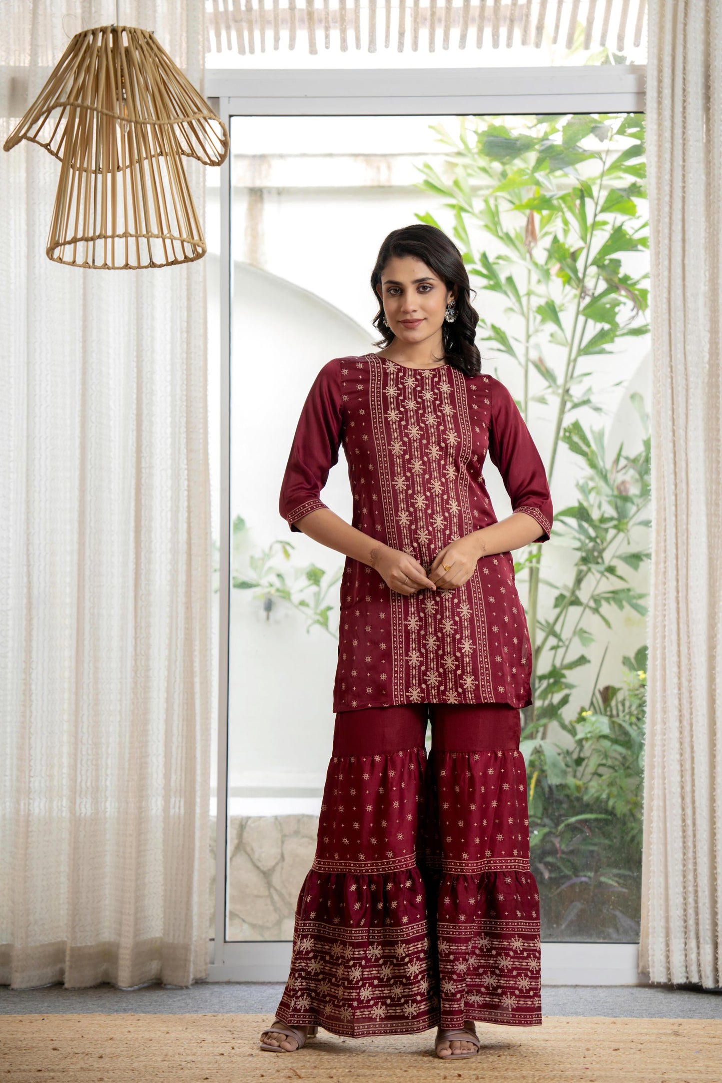 Juniper Women's Maroon Viscose Rayon Solid Sharara Set - Distacart