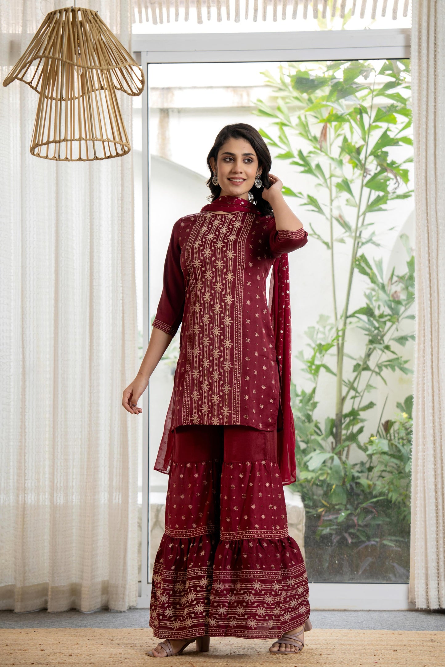 Juniper Women's Maroon Viscose Rayon Solid Sharara Set - Distacart
