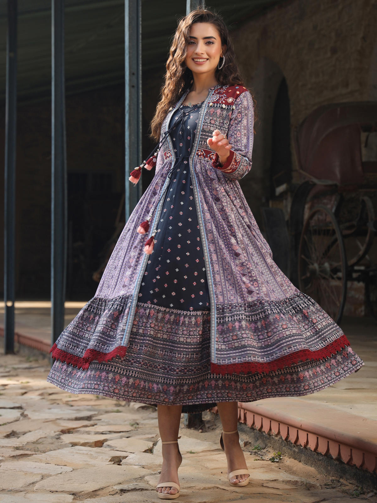 Juniper Women's Juniper Women's Lavender Cambric Printed With Embroidery Flared Dress - Distacart