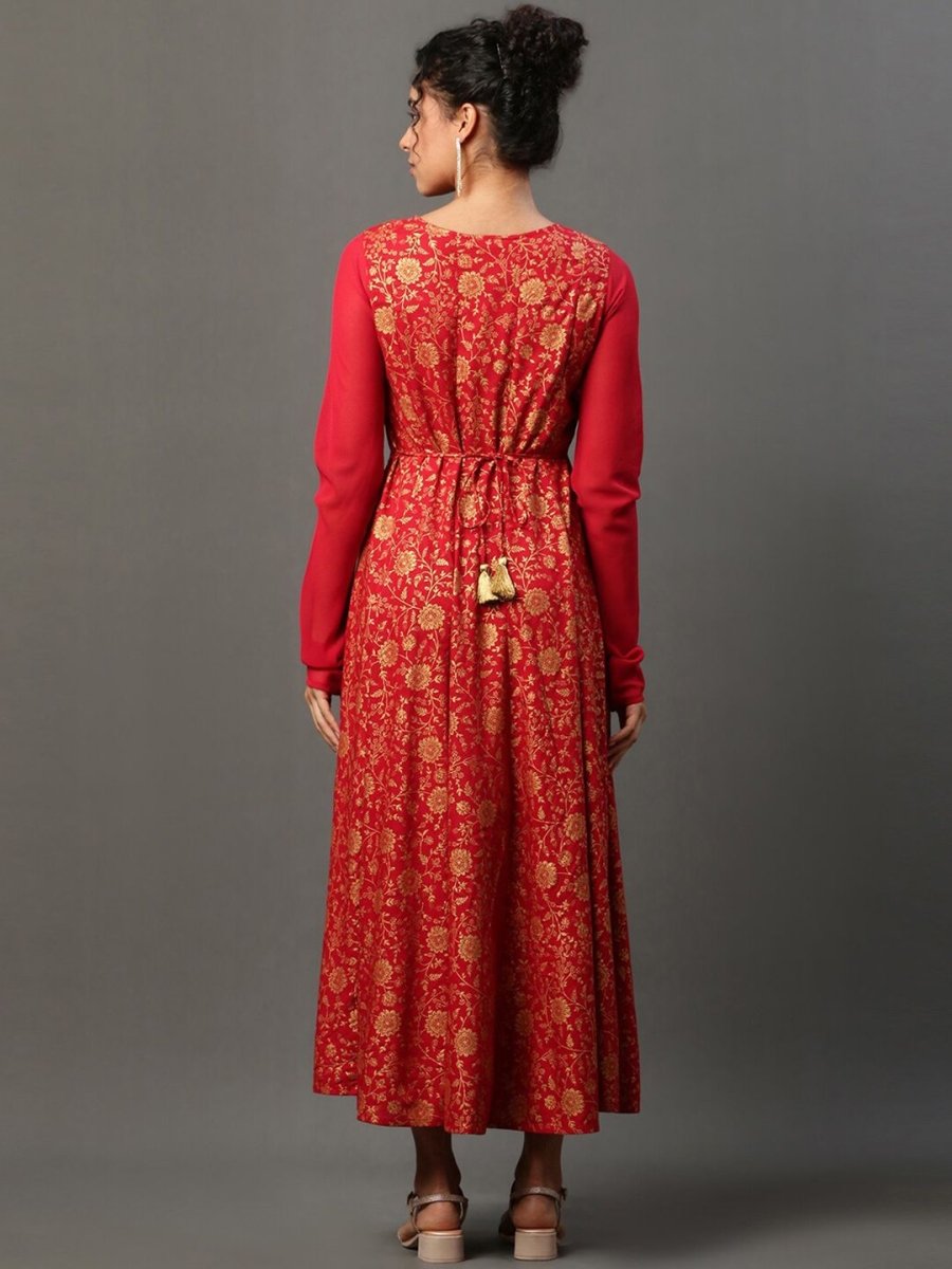 AURELIA Floral Printed Sequinned A-Line Ethnic Dress