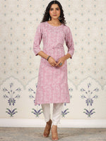 Thumbnail for Ode by House of Pataudi Printed Round Neck Straight Kurta - Distacart