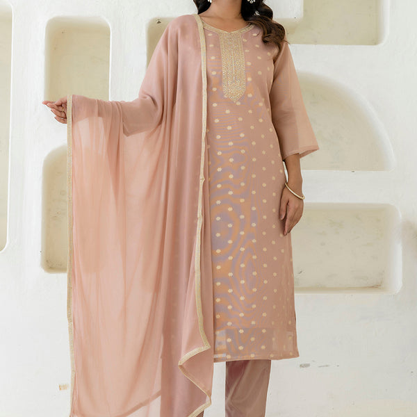 Vellora Chanderi Silk Peach Casual Wear Embroidery Work Readymade Salwar Suit - Distacart