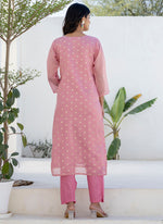 Thumbnail for Vellora Chanderi Silk Pink Casual Wear Embroidery Work Readymade Salwar Suit