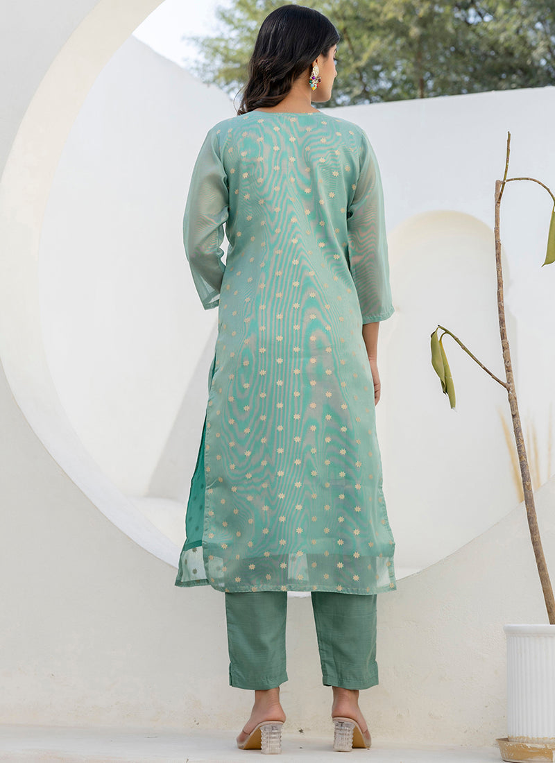 Vellora Chanderi Silk Sea Green Casual Wear Embroidery Work Readymade Salwar Suit