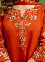 Thumbnail for Vellora Silk Blend Rust Orange Party Wear Embroidery Work Readymade Salwar Suit