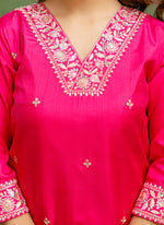Thumbnail for Vellora Silk Blend Rani Pink Casual Wear Embroidery Work Readymade Salwar Suit