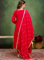 Thumbnail for Vellora Silk Blend Rani Pink Casual Wear Embroidery Work Readymade Salwar Suit