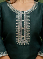 Thumbnail for Vellora Cotton Blend Dark Green Casual Wear Embroidery Work Readymade Salwar Suit
