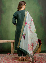 Thumbnail for Vellora Cotton Blend Dark Green Casual Wear Embroidery Work Readymade Salwar Suit