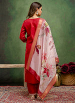 Thumbnail for Vellora Cotton Blend Red Casual Wear Embroidery Work Readymade Salwar Suit