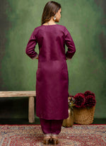 Thumbnail for Vellora Cotton Blend Wine Casual Wear Embroidery Work Readymade Salwar Suit