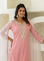 Thumbnail for Vellora Silk Blend Pink Casual Wear Embroidery Work Readymade Salwar Suit