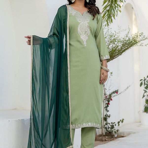 Vellora Silk Blend Pista Casual Wear Embroidery Work Readymade Salwar Suit - Distacart
