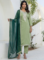 Thumbnail for Vellora Silk Blend Pista Casual Wear Embroidery Work Readymade Salwar Suit