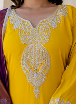 Thumbnail for Vellora Silk Blend Yellow Casual Wear Embroidery Work Readymade Salwar Suit