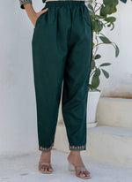 Thumbnail for Vellora Cotton Blend Teal Casual Wear Embroidery Work Readymade Salwar Suit