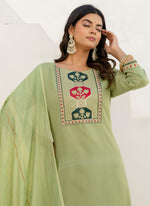 Thumbnail for Vellora Cotton Blend Pista Casual Wear Embroidery Work Readymade Salwar Suit