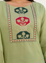 Thumbnail for Vellora Cotton Blend Pista Casual Wear Embroidery Work Readymade Salwar Suit
