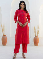 Thumbnail for Vellora Shimmer Silk Red Casual Wear Floral Print Readymade Salwar Suit