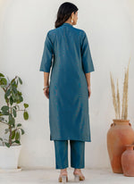 Thumbnail for Vellora Shimmer Silk Navy Blue Casual Wear Floral Print Readymade Salwar Suit