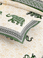 Thumbnail for Green Yellow Elephant Design Cotton 200TC King Bedsheet With 2 Zipper Pillow Covers - King Size by House of Ree - Distacart