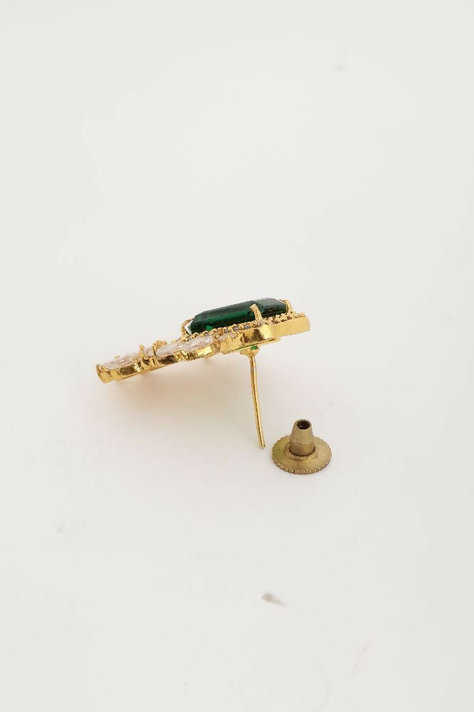 Nuyug 22K Gold Plated Emerald Fern Muse Stud Earrings