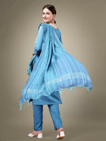 Thumbnail for Jyoti Fashion Women's Sky Blue Cotton Blend Embroidery & Sequence work Kurta with Trouser & Dupatta - Distacart