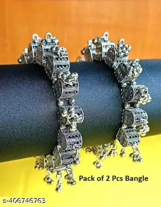 Tehzeeb Creations Women's Silver Colour Oxidised Bangles - Distacart