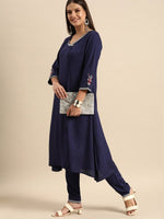 Thumbnail for All About You Women Navy Blue Embroidered Kurta with Trousers - Distacart