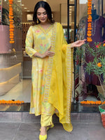 Thumbnail for Kalini Floral Printed Sequinned Straight Kurta & Trousers With Dupatta - Distacart