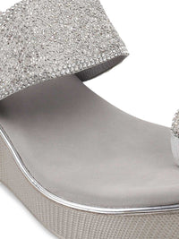 Thumbnail for Metro Silver-Toned Wedge Sandals Heels