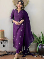 Thumbnail for Kalini Floral Embroidered Thread Work Kurta With Trousers & Dupatta - Distacart