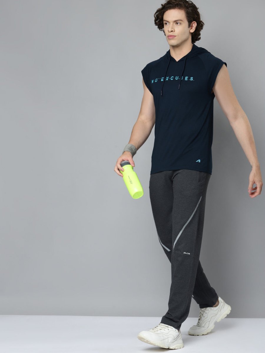 Alcis Men Navy Blue Typography Printed Slim Fit Running T-shirt - Distacart