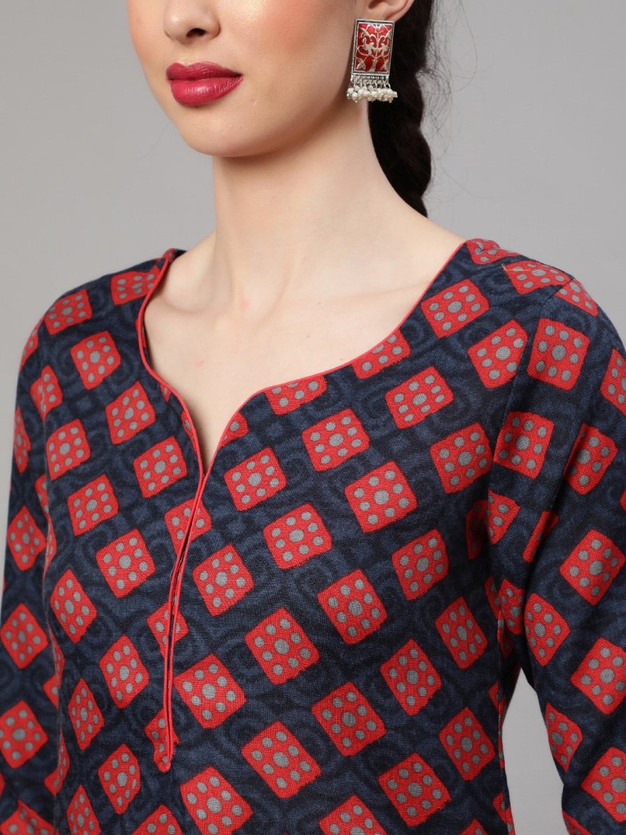 Aks Geometric Printed Regular Kurta With Trousers - Distacart