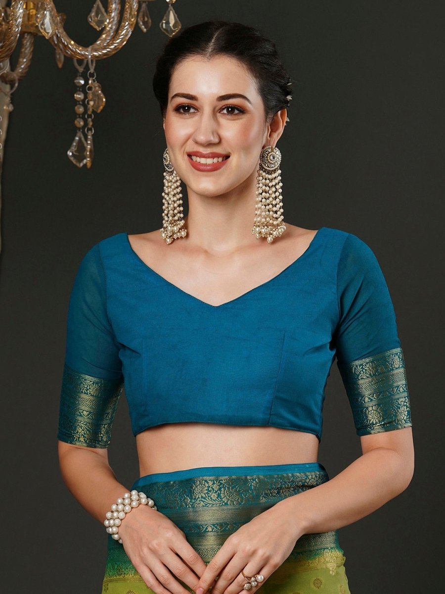 Anouk Green Ethnic Motifs Woven Design Zari Pure Georgette Kanjeevaram Saree - Distacart