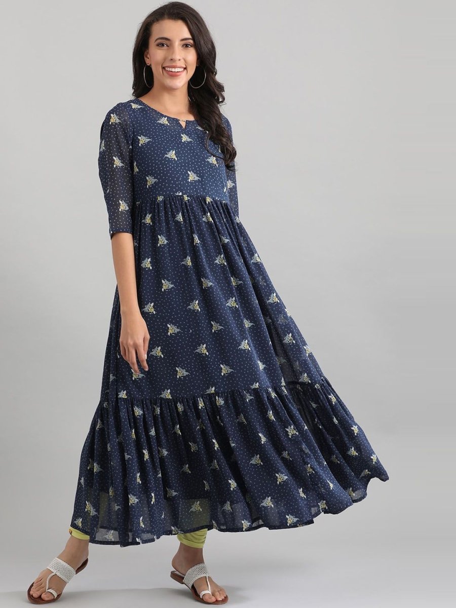 AURELIA Women Blue Printed Maxi Dress - Distacart
