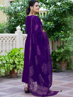 Thumbnail for Kalini Violet Regular Anarkali Kurta with Trousers & Dupatta - Distacart