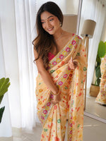 Thumbnail for Anouk Yellow Floral Printed Sequinned Detailed Saree - Distacart