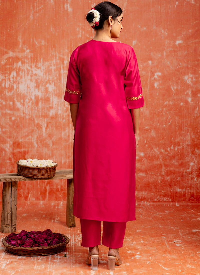 Vellora Viscose Red Casual Wear Embroidery Work Readymade Salwar Suit