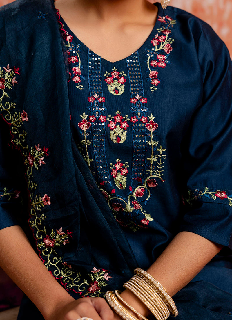 Vellora Viscose Navy Blue Casual Wear Embroidery Work Readymade Salwar Suit